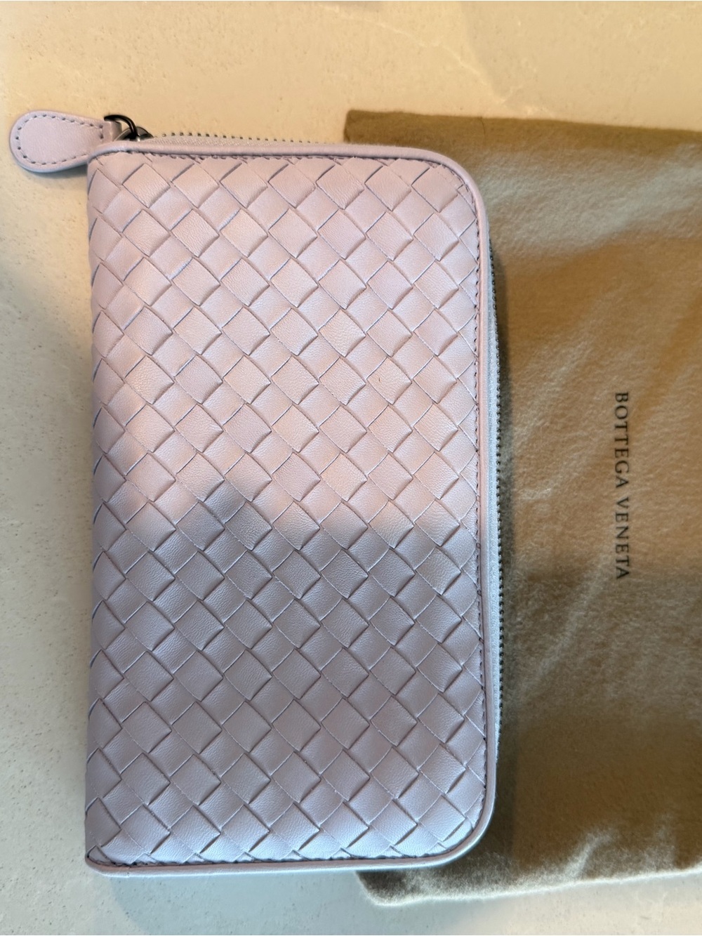 Bottega Veneta Light Purple Intrecciato Zip Wallet